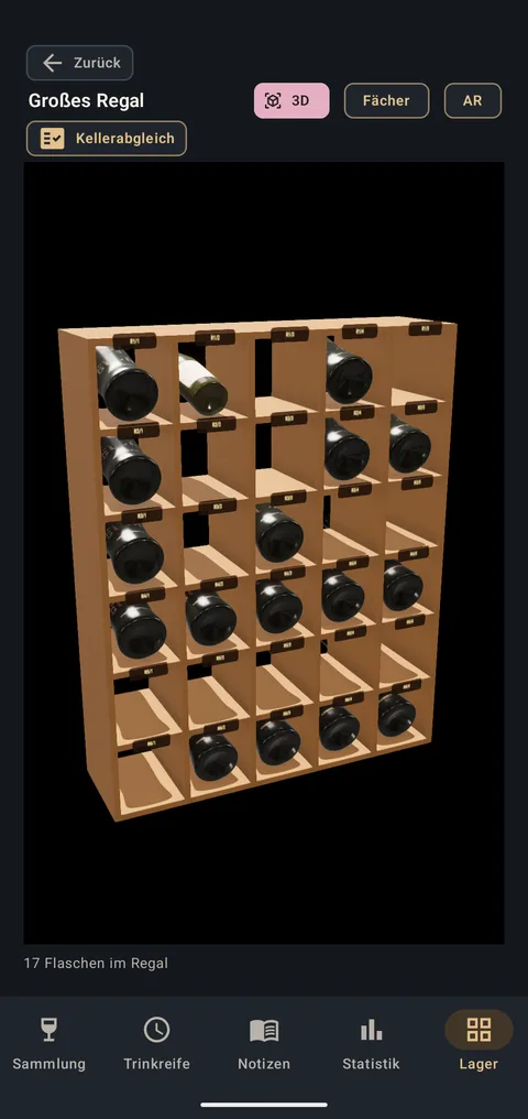 3D-Ansicht eines Regals mit Flaschen